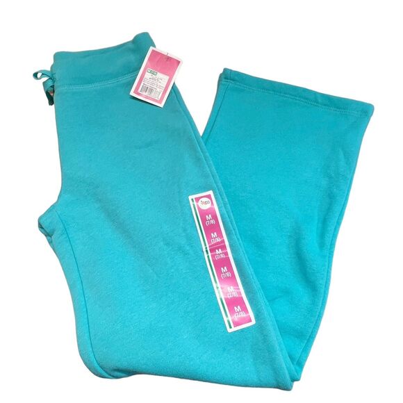 New Circo Girls Fleece Straight Pants Small 7/8 Teal Melange Pull-On Tie Waist - Picture 3 of 5